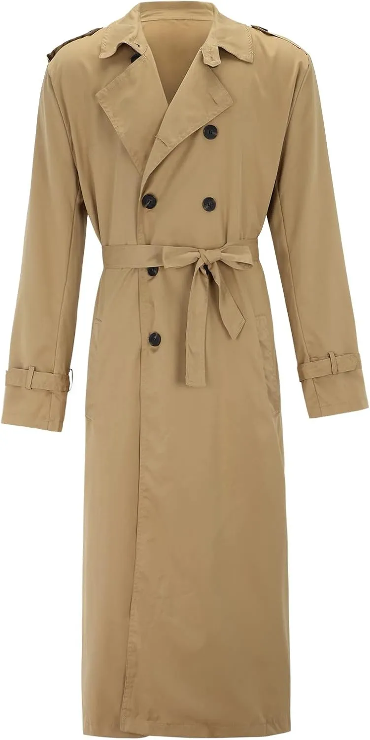 2023 Men's Casual Trench Coat Slim Fit Notched Collar Long Suit Jacket Overcoat Single Breasted Pea Coat Blazers wih Pockets