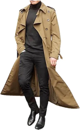 2023 Men's Casual Trench Coat Slim Fit Notched Collar Long Suit Jacket Overcoat Single Breasted Pea Coat Blazers wih Pockets