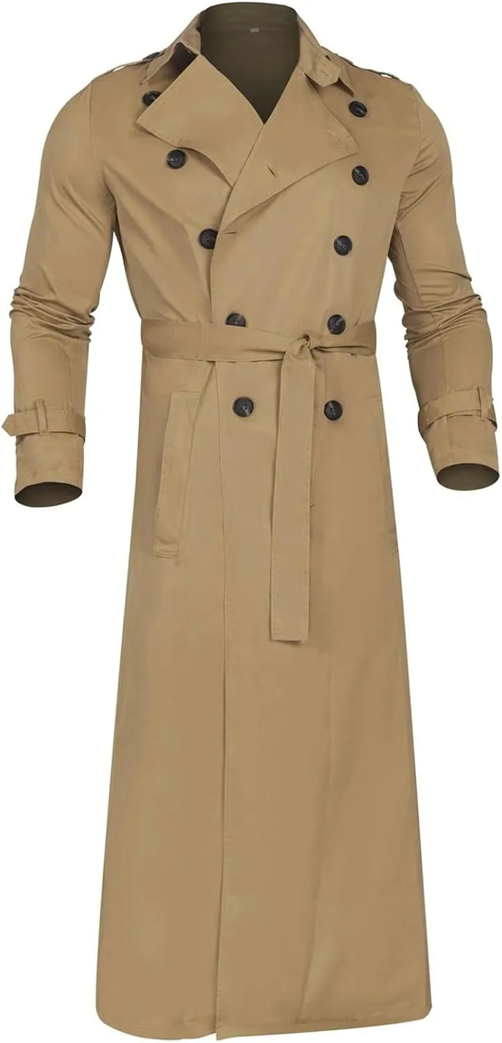 2023 Men's Casual Trench Coat Slim Fit Notched Collar Long Suit Jacket Overcoat Single Breasted Pea Coat Blazers wih Pockets