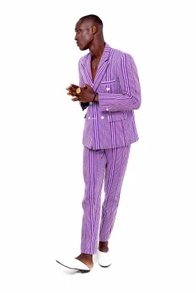 Baba Purple Double-Breasted Suit Jacket   Soke Straight Cut Pant Ensemble