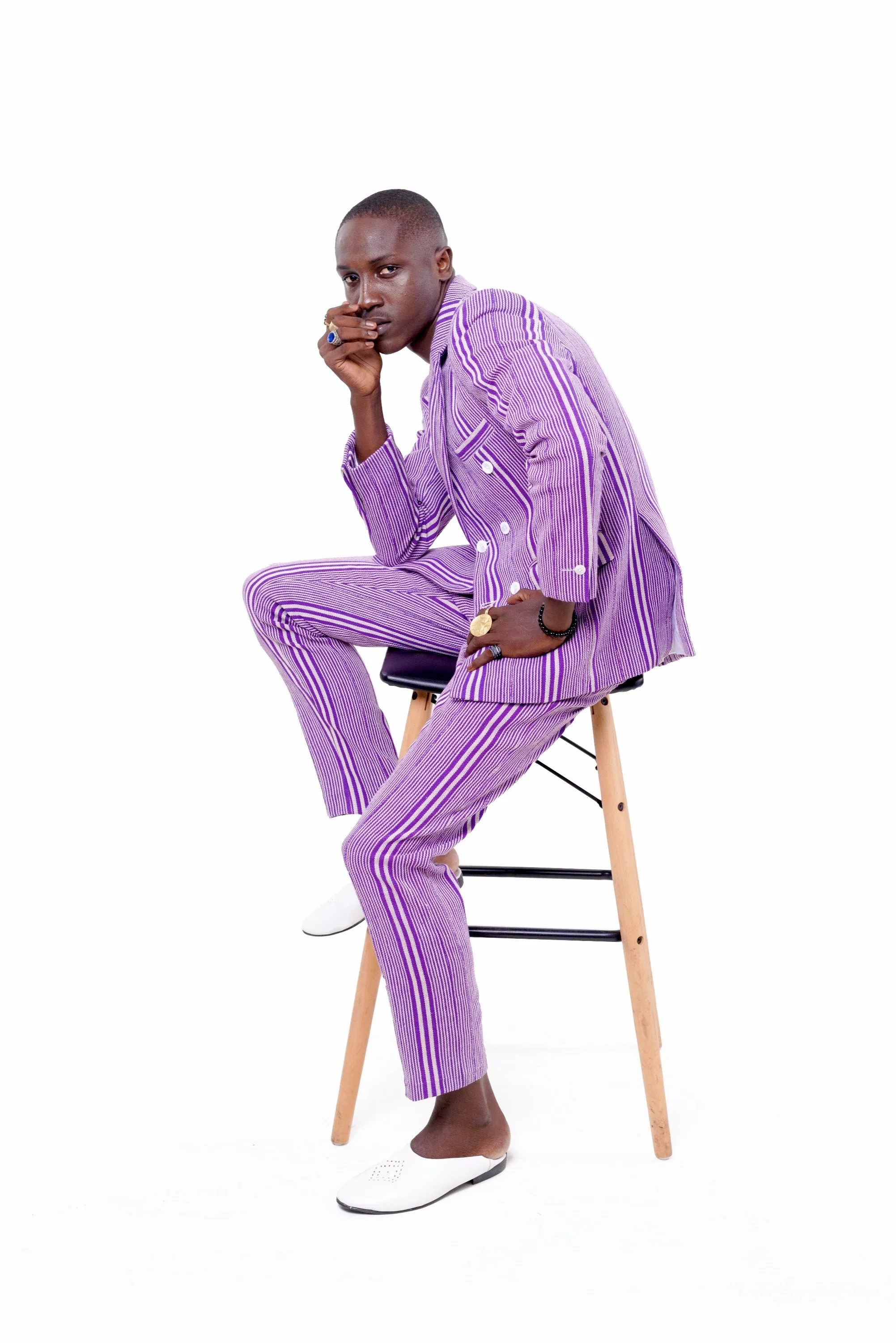 Baba Purple Double-Breasted Suit Jacket   Soke Straight Cut Pant Ensemble