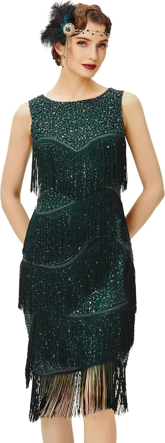 BABEYOND 1920s Flapper Dress Gatsby Fringed Dress Roaring 20s