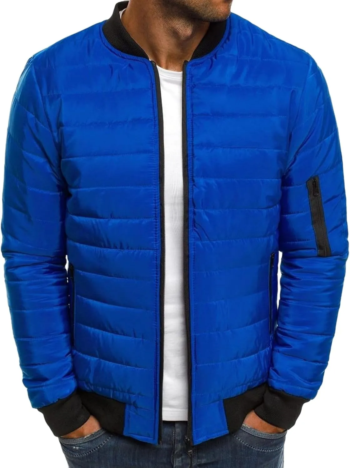 Bomber Jacket Men Diamond Casual Zip Up Quilted Varsity Jackets Winter Warm Lightweight Padded Outwear Flight Coat