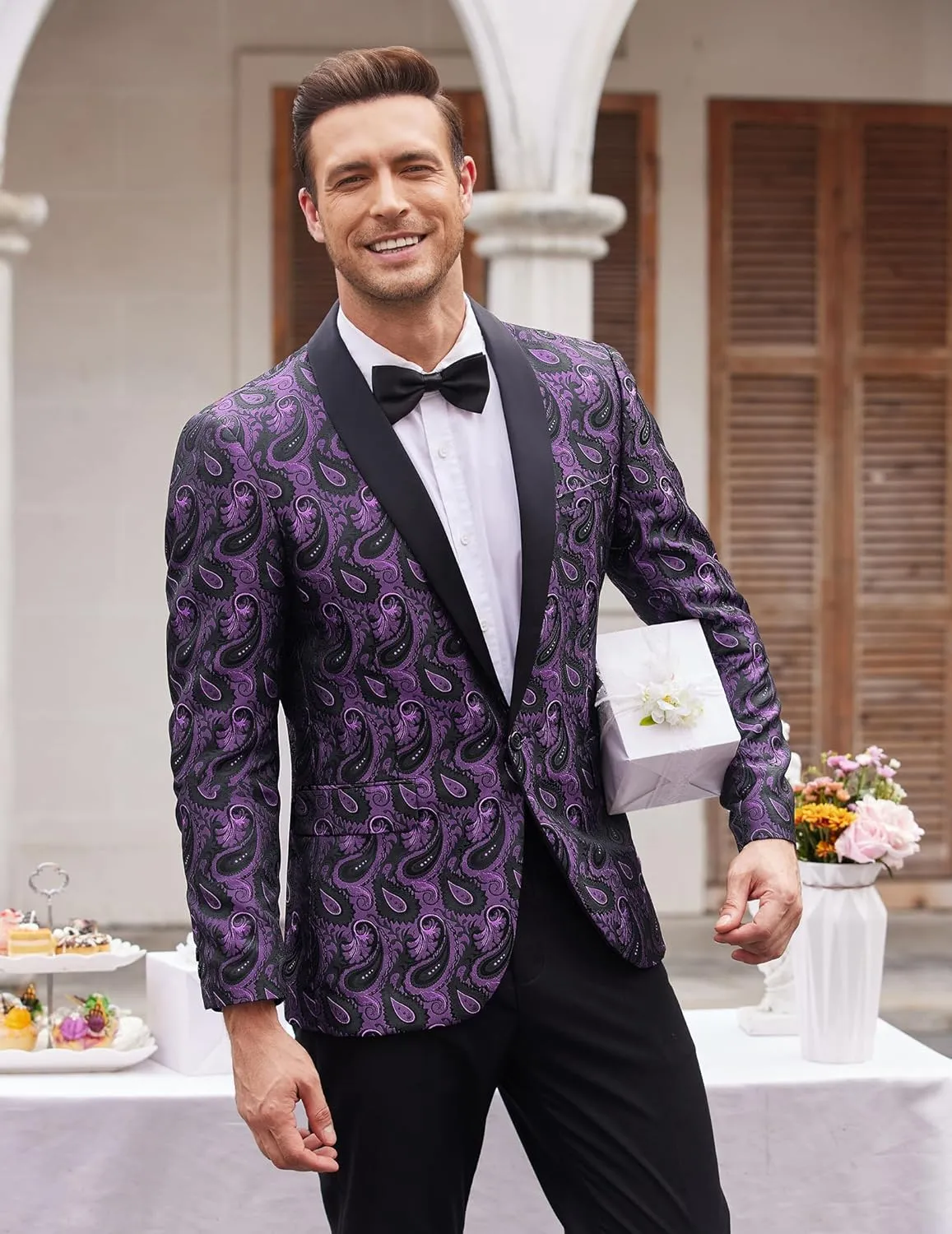 COOFANDY Mens Floral Tuxedo Jacket Paisley Shawl Lapel Suit Blazer Jacket for Dinner,Prom,Wedding