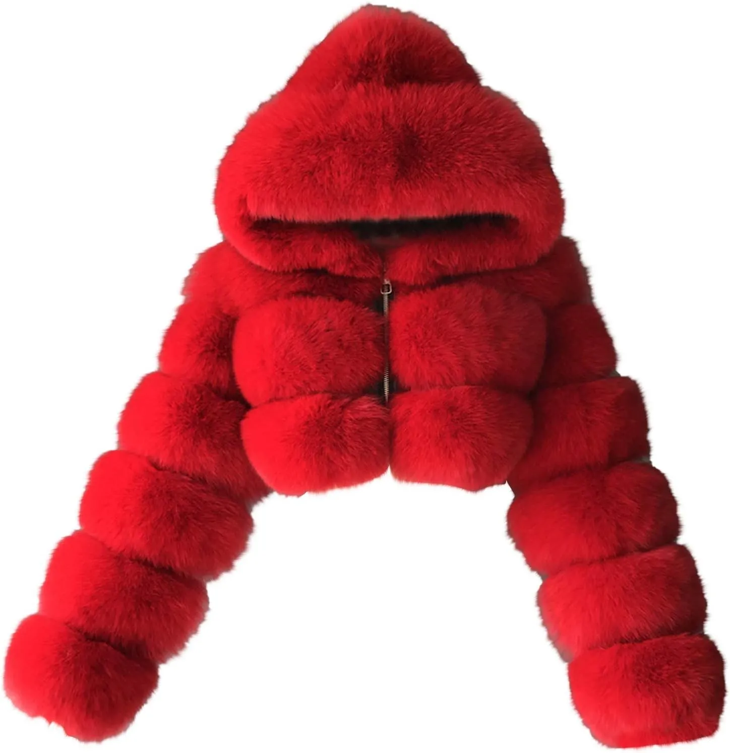 Faux Fur Coat Women with Hood Cropped Bubble Coats Fleece Fuzzy Sherpa Jackets Warm Fluffy Winter Coats Teddy Jackets