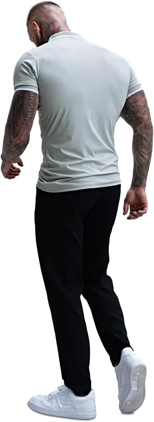 GINGTTO Men's Muscle Skinny Polo Shirts Workout V-Neck Golf Tops Fitted for Men Short Sleeves