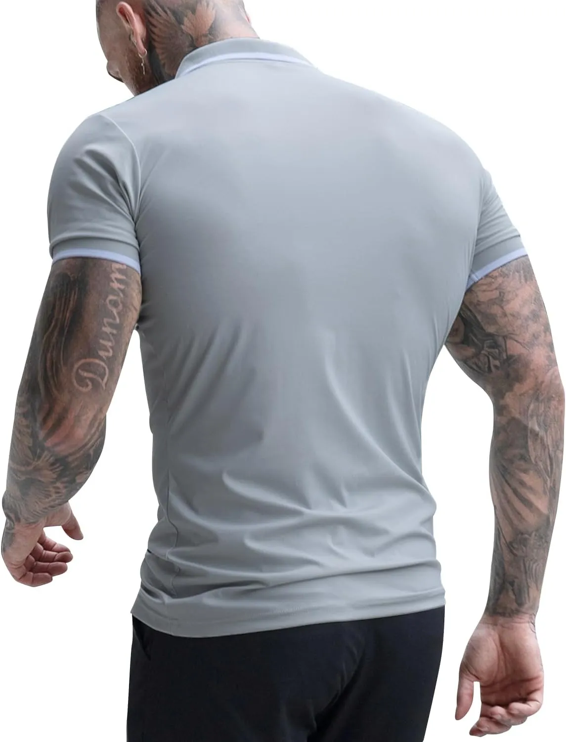 GINGTTO Men's Muscle Skinny Polo Shirts Workout V-Neck Golf Tops Fitted for Men Short Sleeves