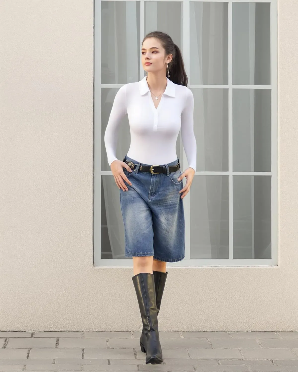 HERLOLLYCHIPS Womens Long Sleeve Short Sleeve Collared Polo Tops V Neck Button Down Fitted Shirts