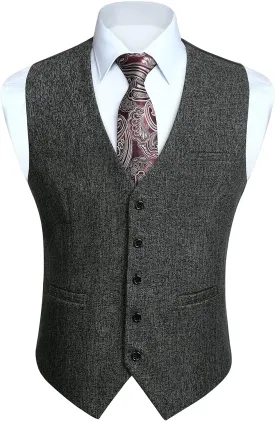 HISDERN Men's Suit Vest Business Plaid Formal Dress Waistcoat Slim Fit Vests for Men with 3 Pocket for Suit or Tuxedo