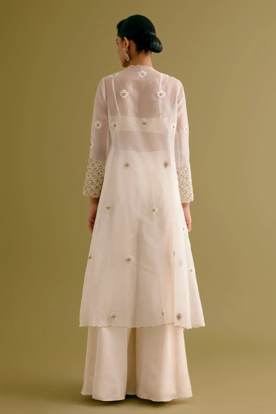 Ivory Embroidered Sharara and Jacket Set