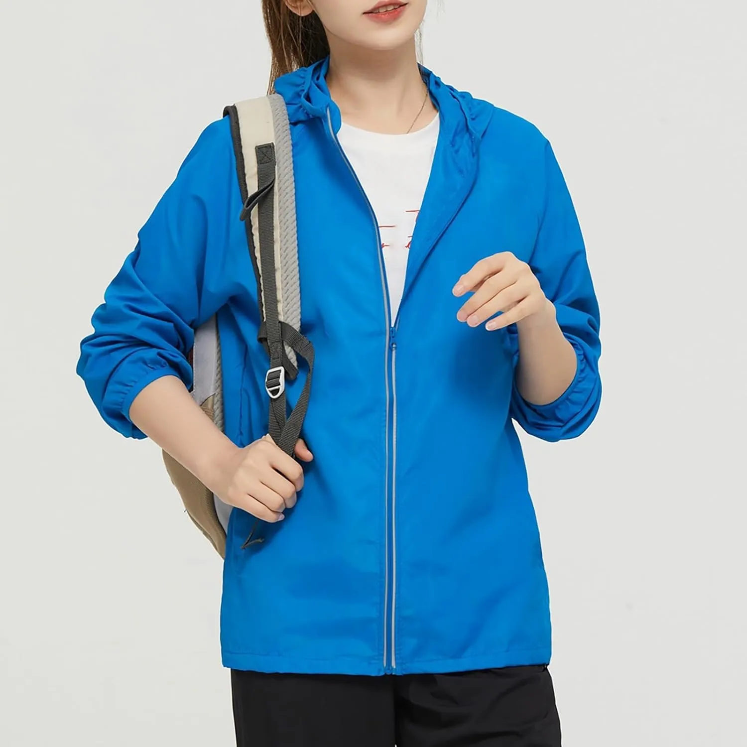 Lightweight Rain Jackets for Women Plain Waterproof Windbreaker Jacket Women Packable Raincoat Rain Coats with Hood