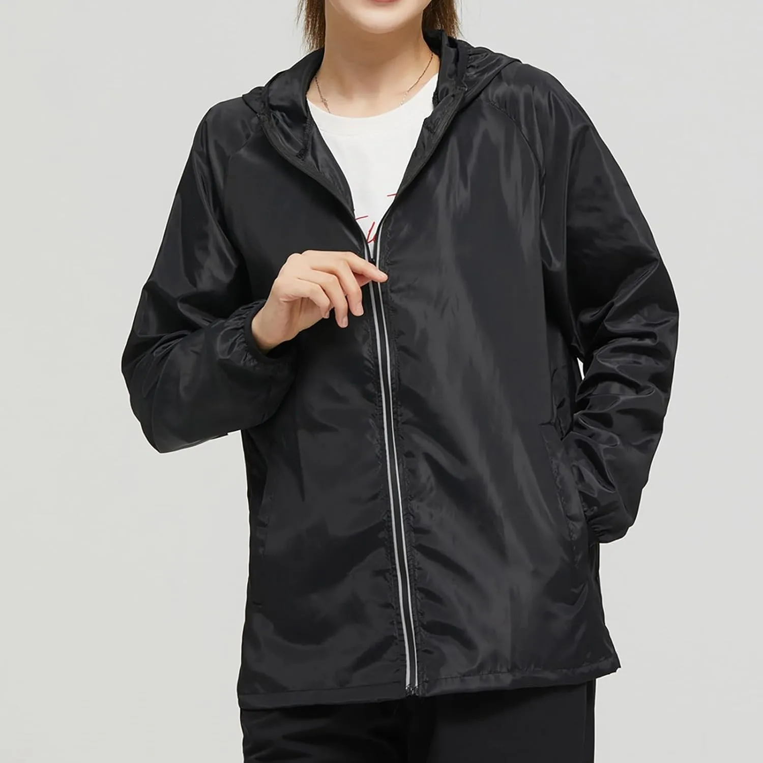 Lightweight Rain Jackets for Women Plain Waterproof Windbreaker Jacket Women Packable Raincoat Rain Coats with Hood