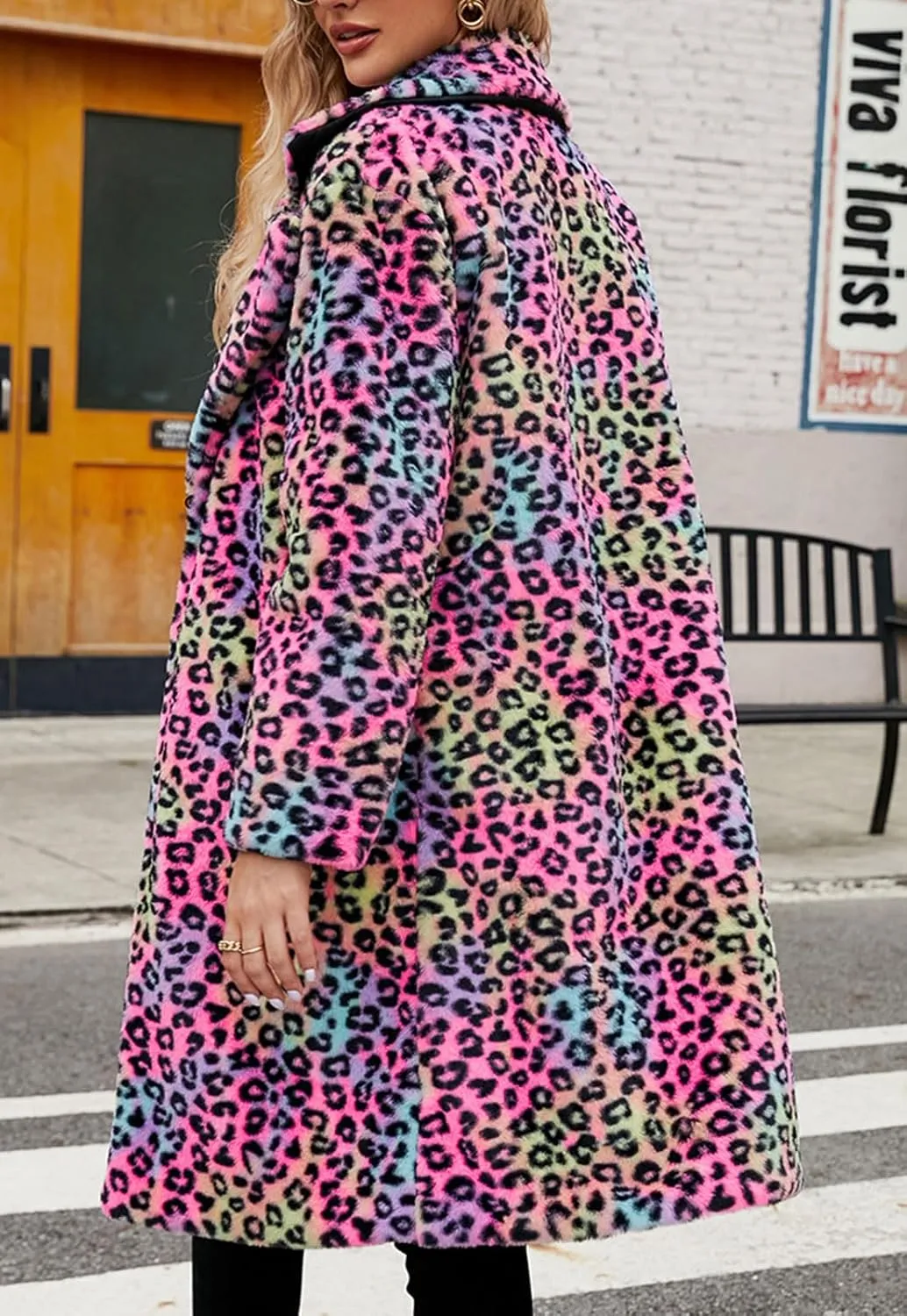 loveimgs Women Long Faux Fur Jacket Warm Coat Leopard Fluffy Open Front Cardigan Fuzzy Teddy Coat Winter Overcoat