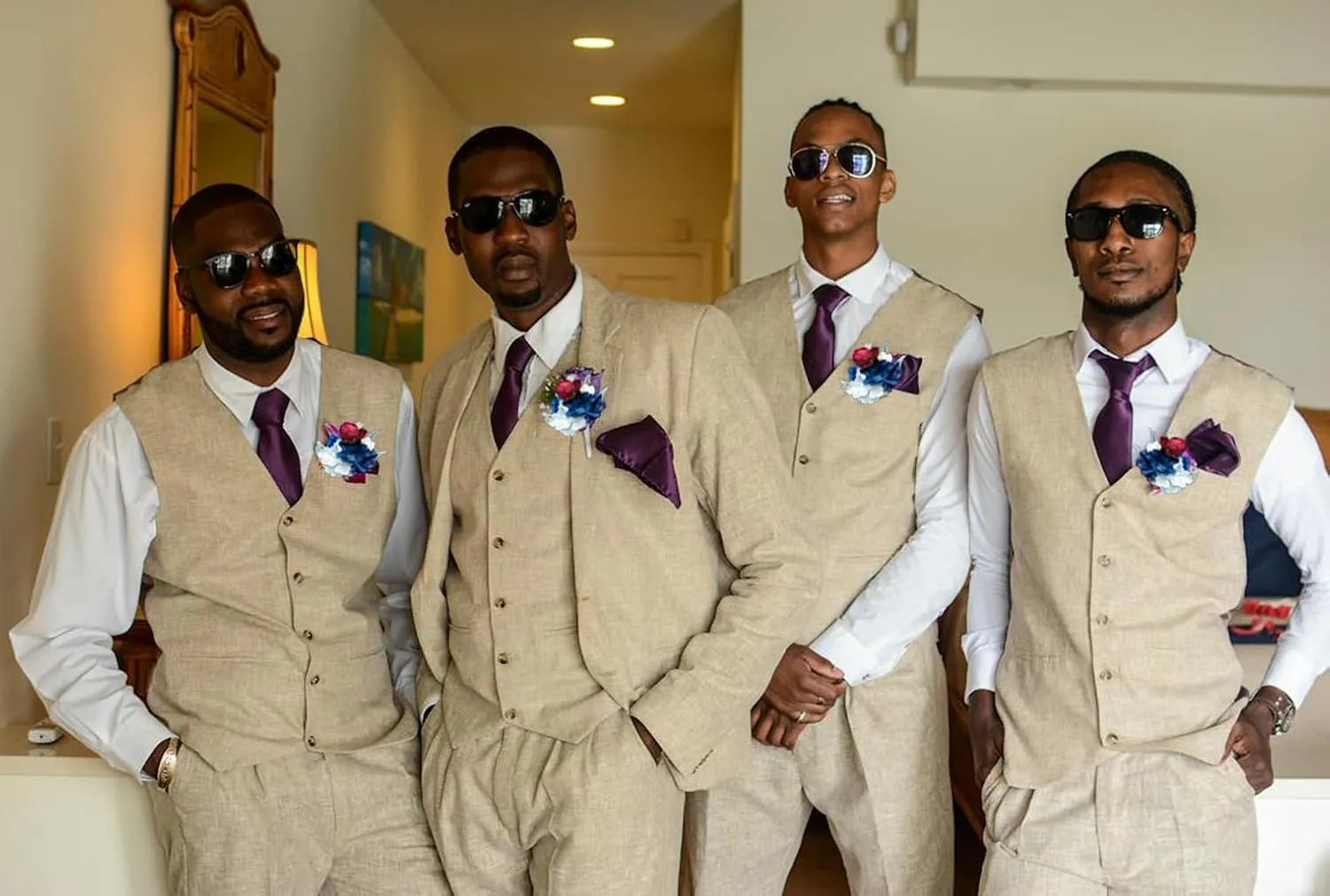 Men's 3 Pieces Linen Suit Slim Fit Summer Wedding Tuxedo Retro Grooms Prom Party Blazer Vest Pants