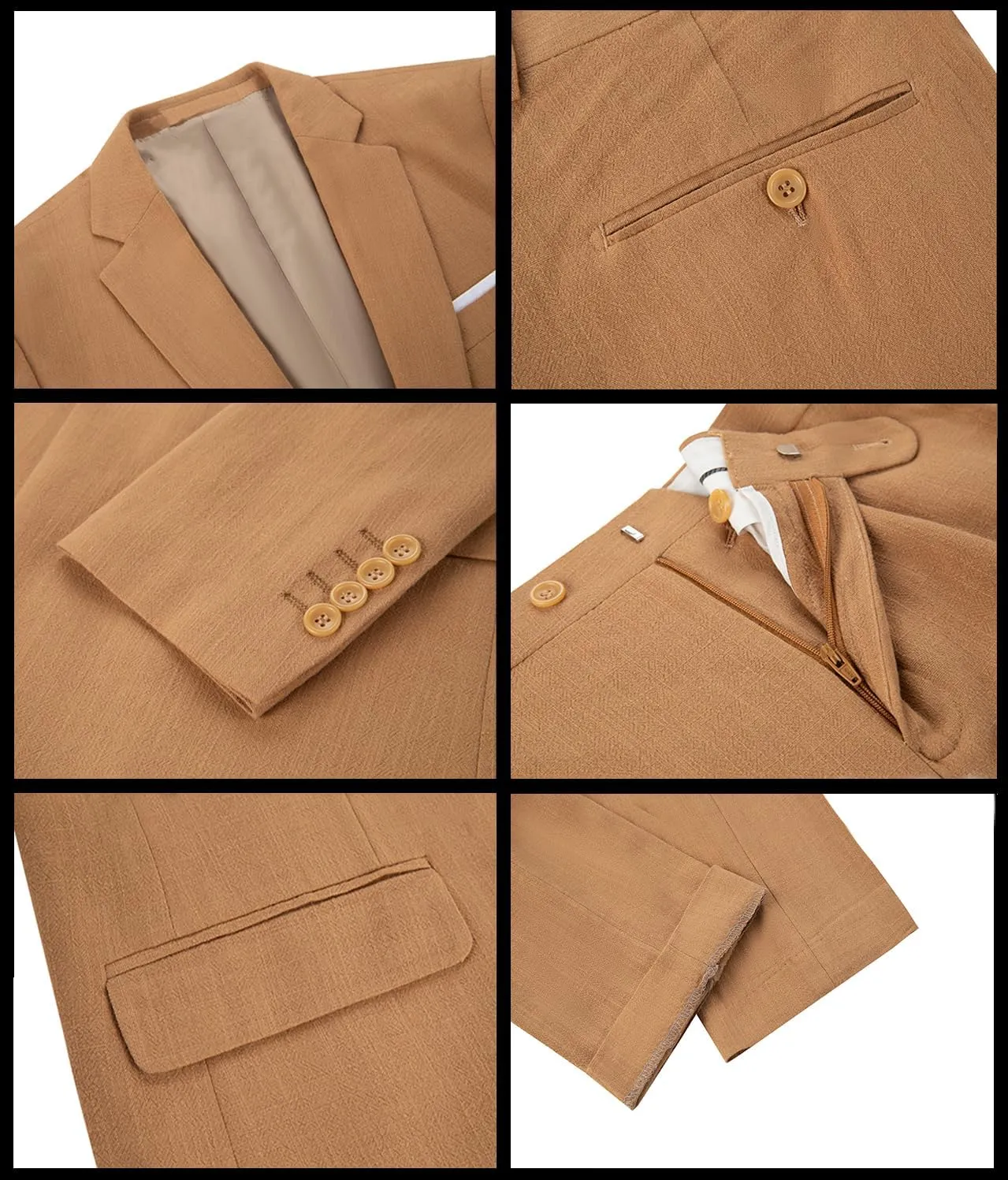 Men's 3 Pieces Linen Suit Slim Fit Summer Wedding Tuxedo Retro Grooms Prom Party Blazer Vest Pants