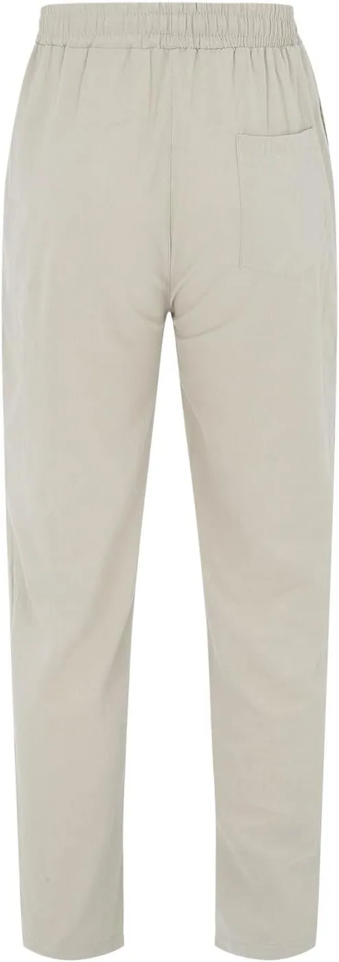 Mens Cotton Linen Drawstring Pants Casual Lightweight Elastic Waist Beach Pants Casual Jogger Yoga Pants with Pockets