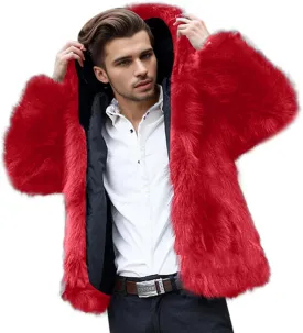 Mens Faux Fur Coat Jacket Mid Winter Warm Thicken Furry Overcoat Solid Color Long Sleeve Fluffy Fur Y2K Outerwear