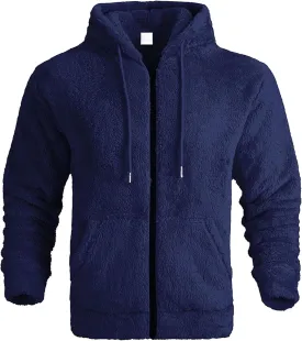 Men's Fleece Sweater Hooded Warm Jacket Winter Warm Soft Comfty Hoodies Full Zip Casual Soft Plush Coats