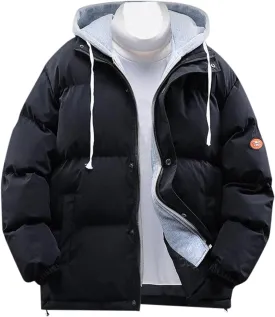 Men's Hooded 2024 Winter Coat Warm Puffer Jacket Thicken Cotton Coat with Removable Hood for Men Plus Size Windproof Outwear