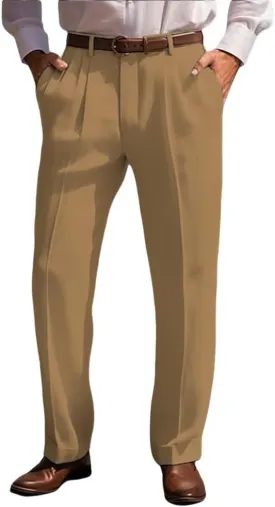 Mens Linen Leisure Dress Pants Pleated Summer Casual Pants Loose Fit Breathable Beach Vacation Pants Long