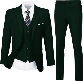 Mens Suit Solid Two Button Slim Fit Suit Set for Wedding Formal Business Suit Men 3 Piece Suit Blazer Vest Pants Set