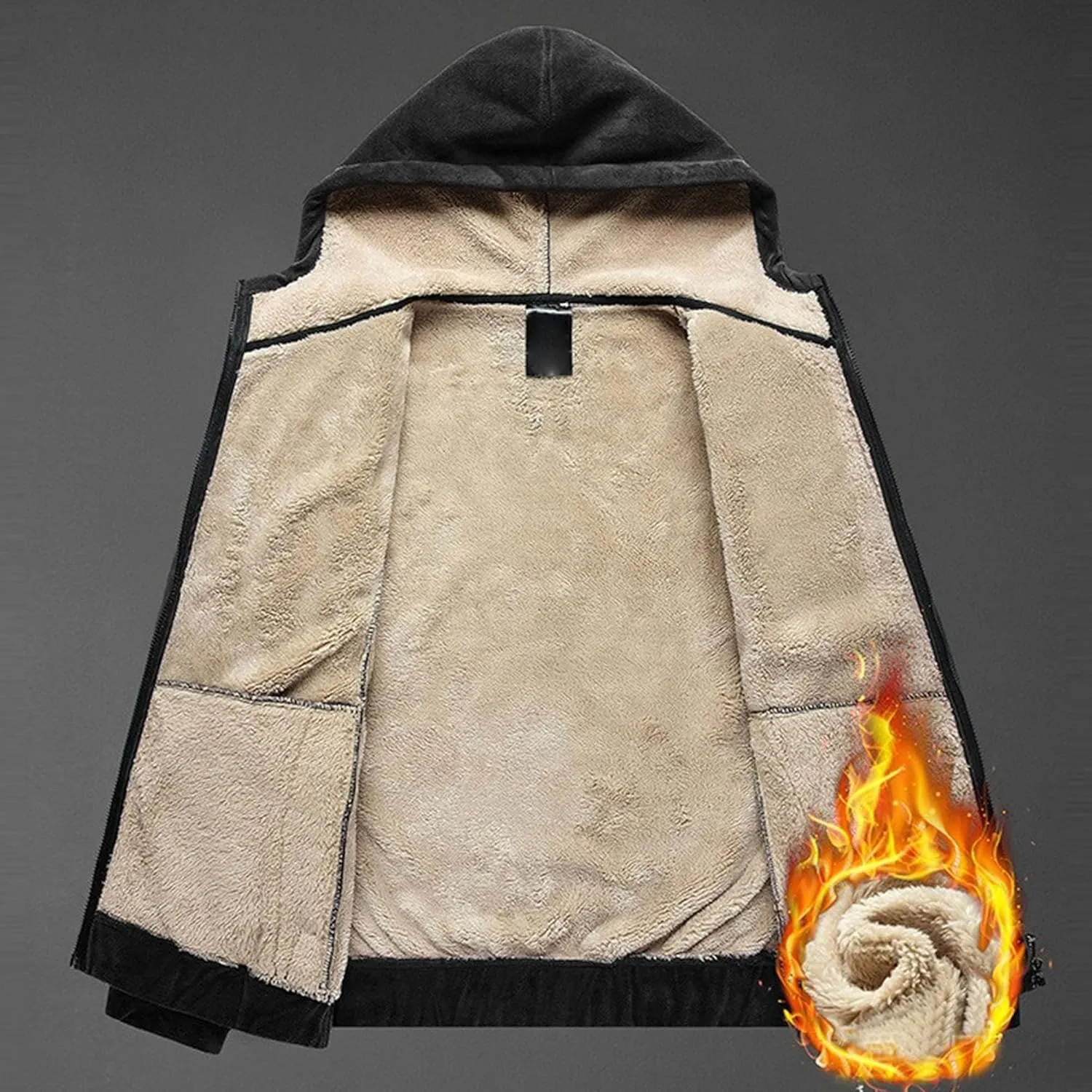 Men's Winter Sherpa Lined Hoodie Zip Up Sweatshirt with Pockets Trendy Heavyweight Warm Fleece Jacket