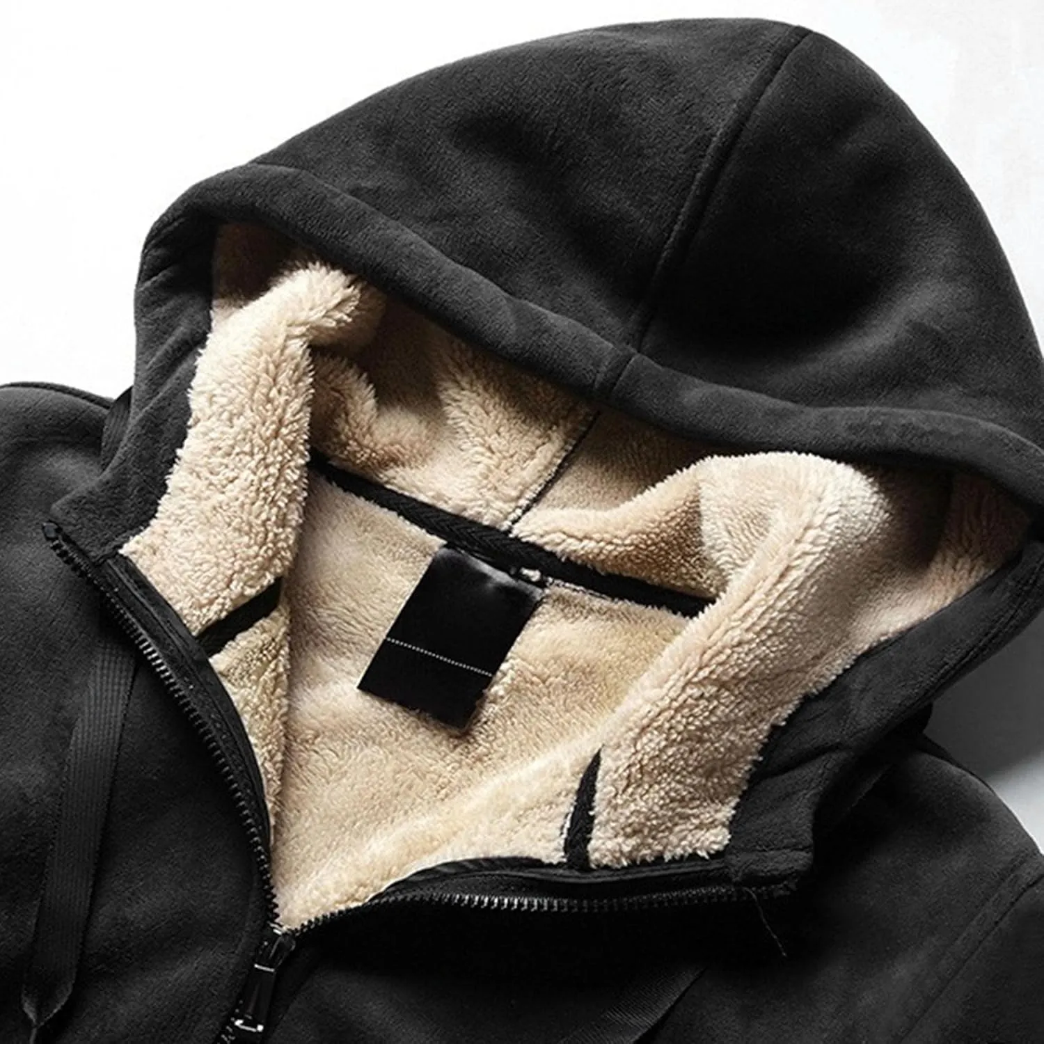 Men's Winter Sherpa Lined Hoodie Zip Up Sweatshirt with Pockets Trendy Heavyweight Warm Fleece Jacket