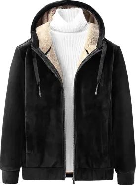 Men's Winter Sherpa Lined Hoodie Zip Up Sweatshirt with Pockets Trendy Heavyweight Warm Fleece Jacket