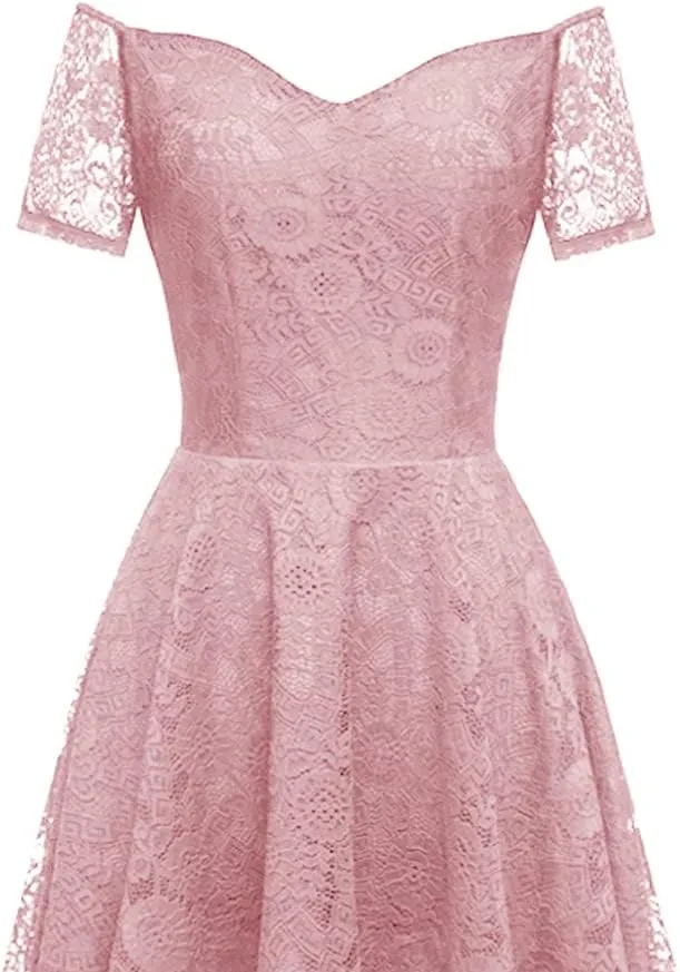 MllesReve Vintage Floral Lace Women Cocktail Party Dress High Low Swing Dress Formal Wedding Guest Dress