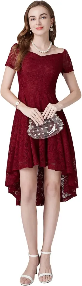 MllesReve Vintage Floral Lace Women Cocktail Party Dress High Low Swing Dress Formal Wedding Guest Dress