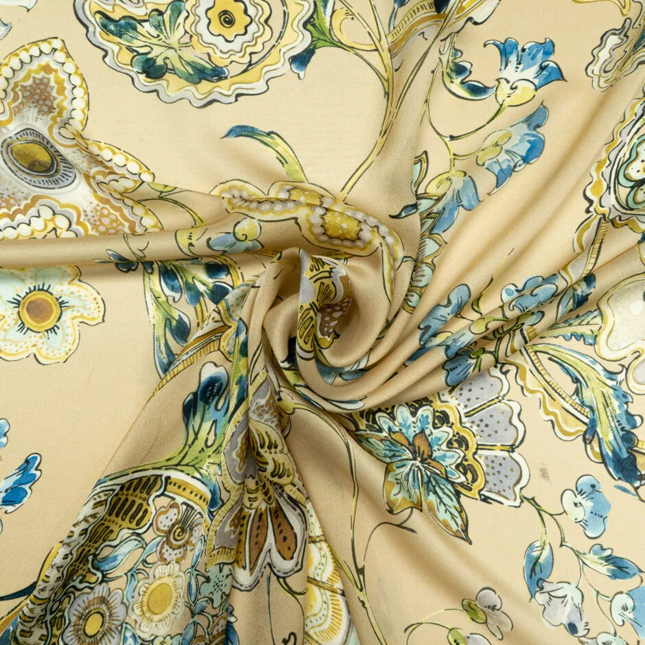 Multi Floral Printed Soft Beige Silk Georgette