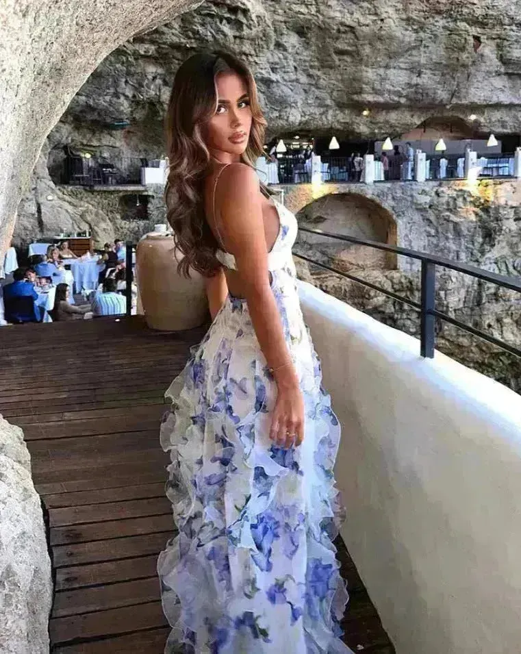 New Women's Spring And Summer Dew Fairy Sleeveless Backless Floral Long Dress