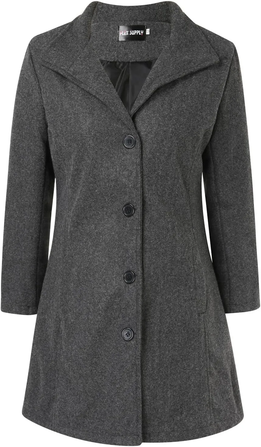 PeQAQ Women's Elegant Blazers Single Breasted Coat Winter Long Sleeve Mid Woolen Overcoat Work Office Pea Jackets Overcoats