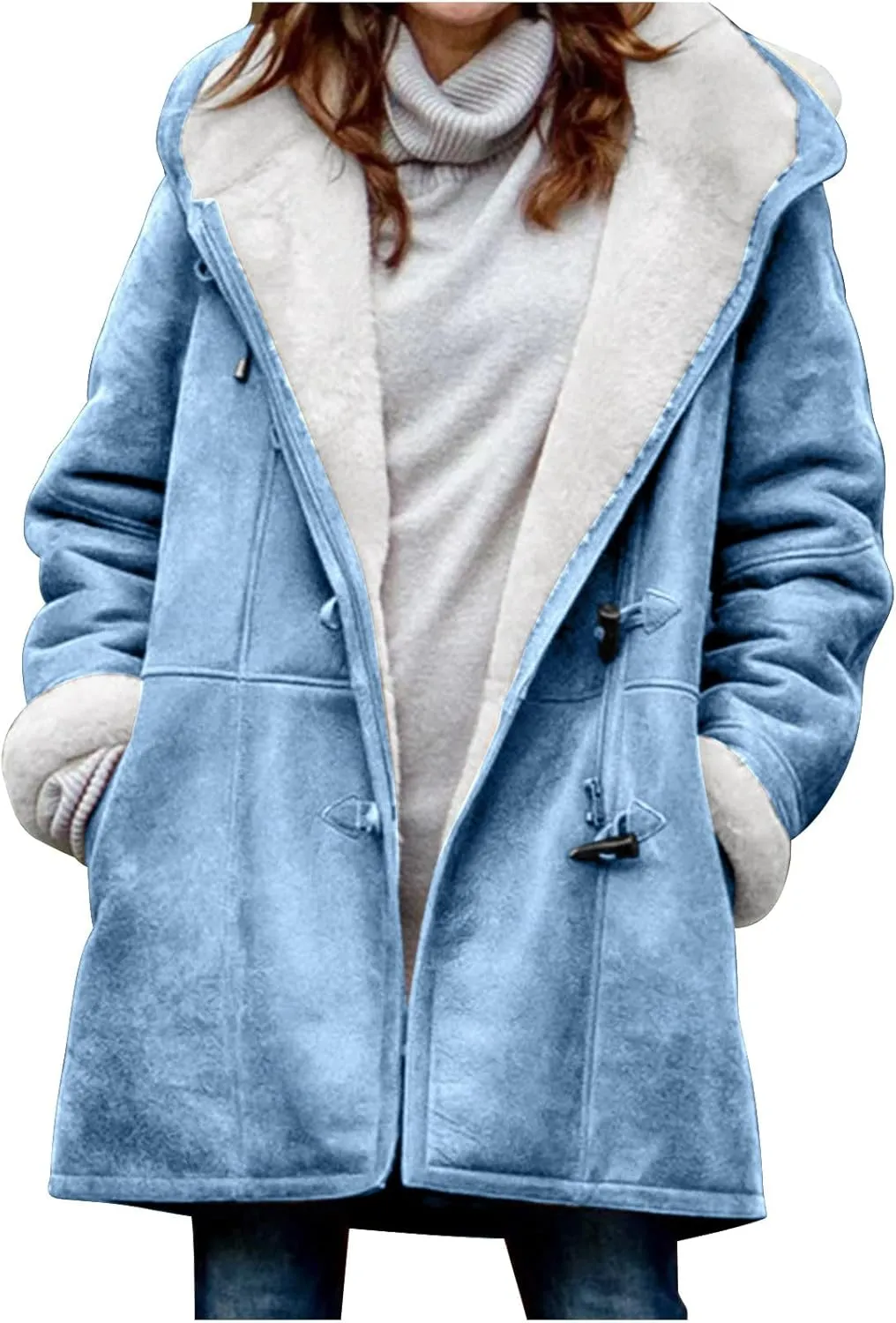 Plus Size Winter Coats for Women 2024 Warm Sherpa Fleece Lined Distressed Jackets Hooded Parka Faux Suede Pea Coat Outerwear