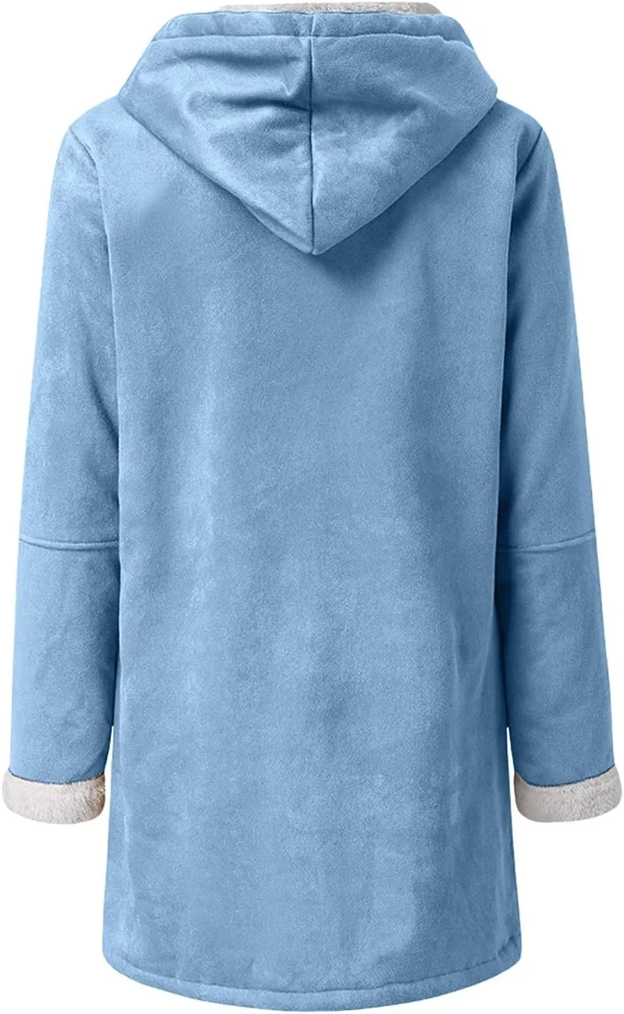 Plus Size Winter Coats for Women 2024 Warm Sherpa Fleece Lined Distressed Jackets Hooded Parka Faux Suede Pea Coat Outerwear