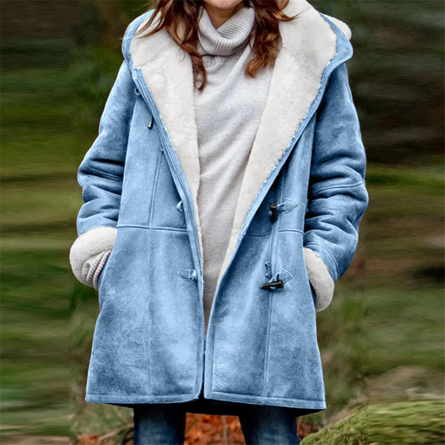 Plus Size Winter Coats for Women 2024 Warm Sherpa Fleece Lined Distressed Jackets Hooded Parka Faux Suede Pea Coat Outerwear