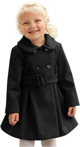 POLG Toddler Baby Girls Classic Wool Blend Coat Winter Double Breasted Trench Coat Outwear Pea Coat Jacket