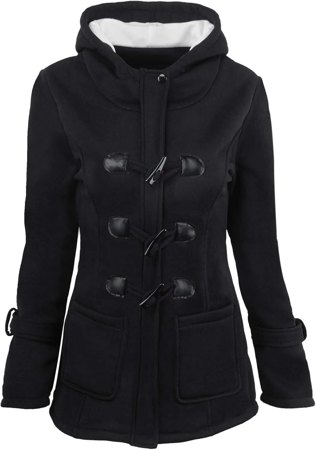 Qeaghou Thick Winter Coats for Women Causal Cute Sherpa Coats Fuzzy Fleece Warm Coats Button Down Long Sleeve Hooded Coat