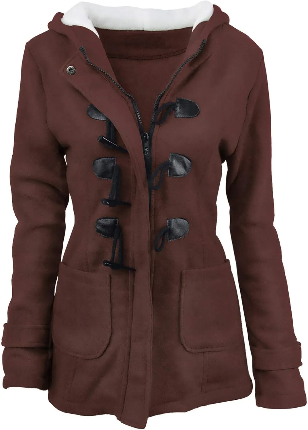 Qeaghou Thick Winter Coats for Women Causal Cute Sherpa Coats Fuzzy Fleece Warm Coats Button Down Long Sleeve Hooded Coat