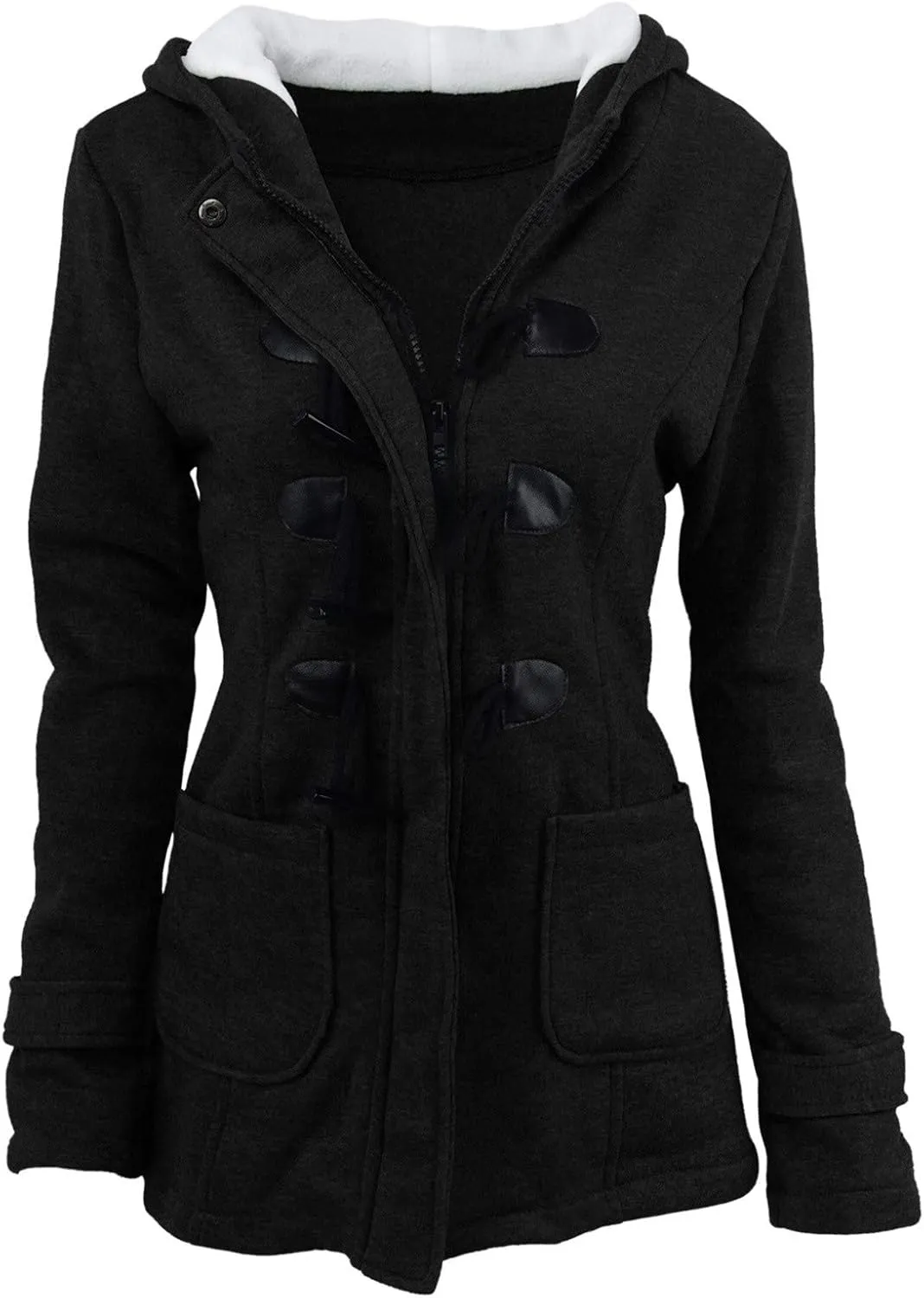 Qeaghou Thick Winter Coats for Women Causal Cute Sherpa Coats Fuzzy Fleece Warm Coats Button Down Long Sleeve Hooded Coat