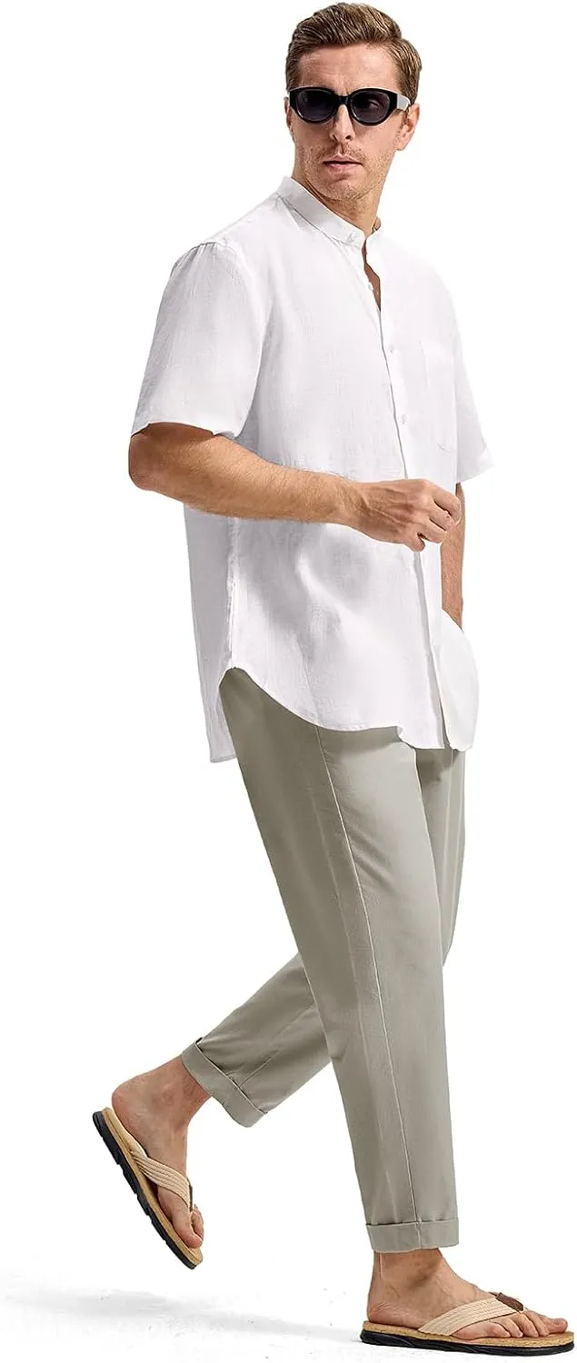 Rdruko Men's Linen Pants Lightweight Casual Cotton Pants Elastic Waist Beach Summer Pants with Pockets