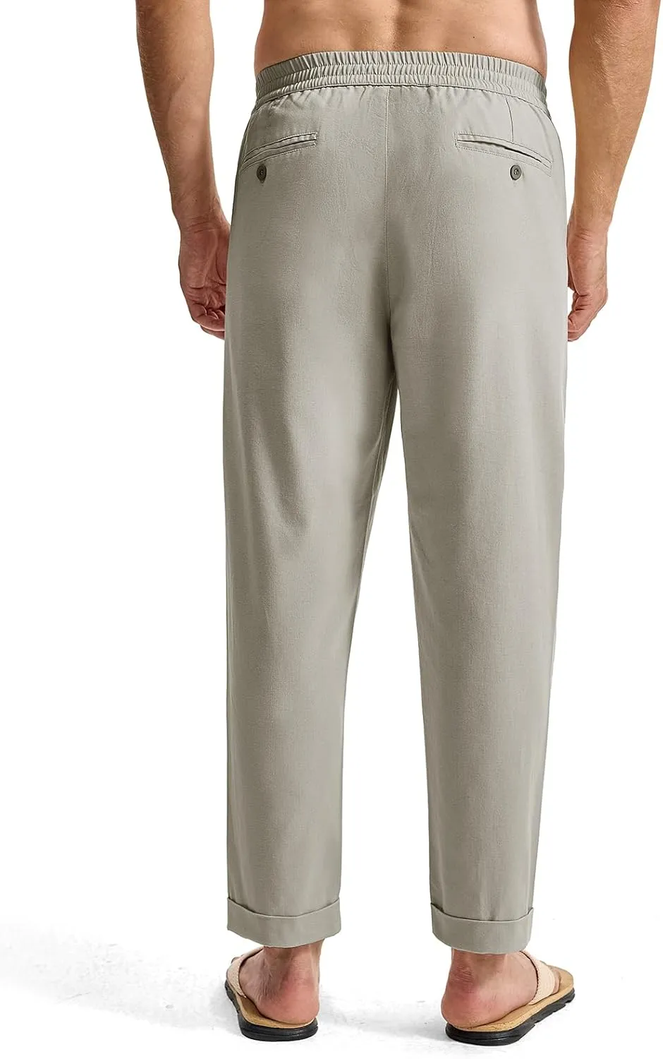 Rdruko Men's Linen Pants Lightweight Casual Cotton Pants Elastic Waist Beach Summer Pants with Pockets