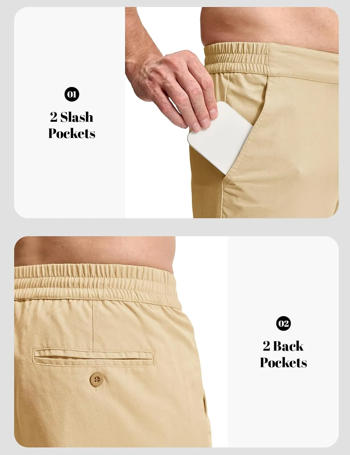 Rdruko Men's Linen Pants Lightweight Casual Cotton Pants Elastic Waist Beach Summer Pants with Pockets