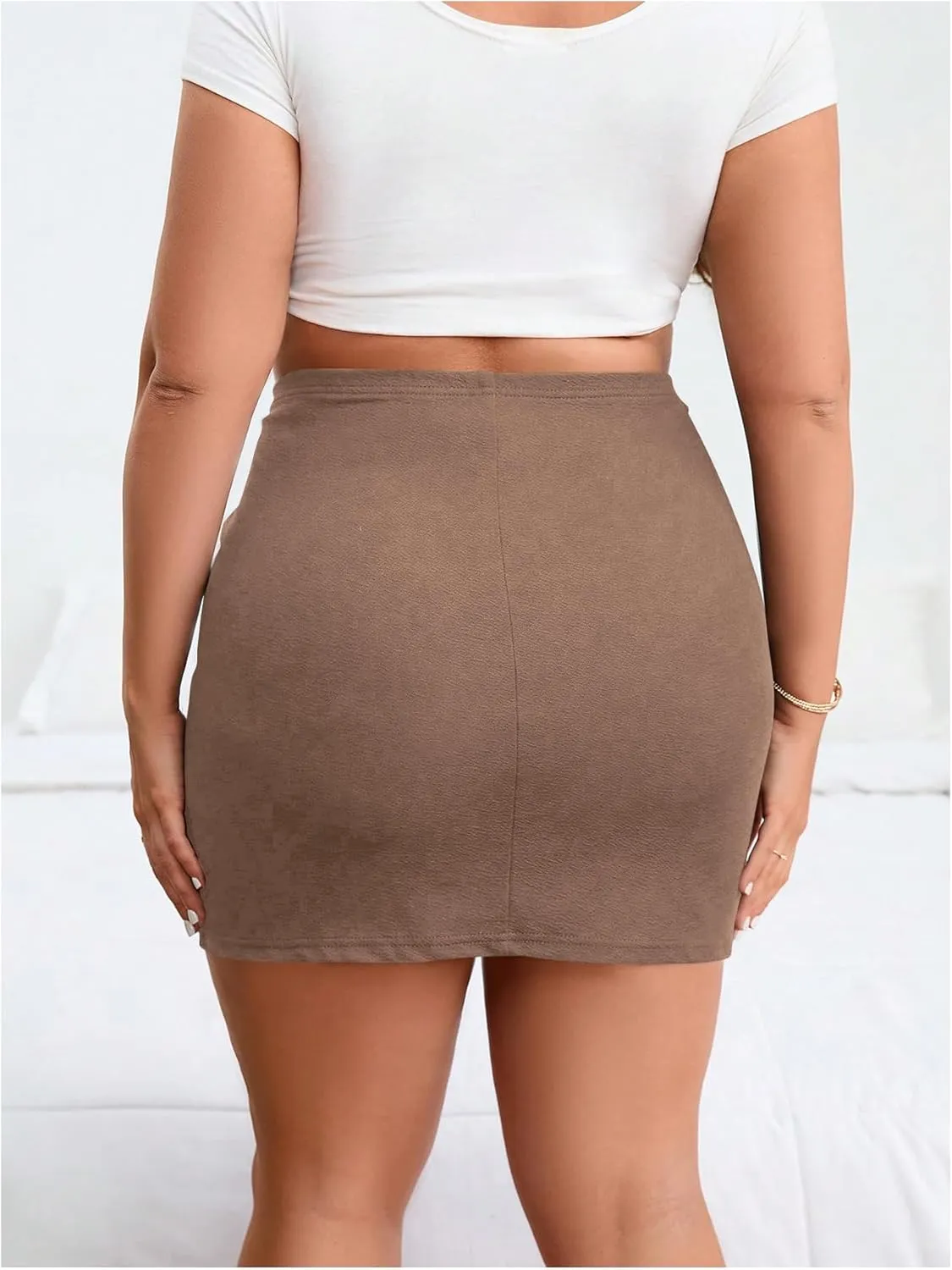 SOLY HUX Women's Plus Size High Waist Elastic Slit Sexy Stretch Fitted Bodycon Mini Skirts
