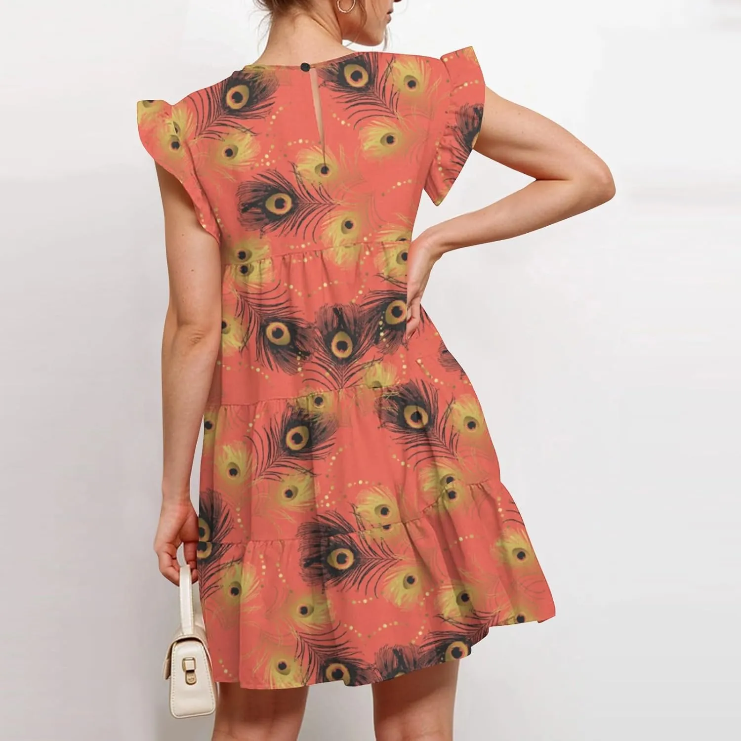 Spring Dresses for Women 2025 Summer Mini Sundress Cute Crewneck Ruffle Cap Sleeve Flowy Swing Babydoll Dress