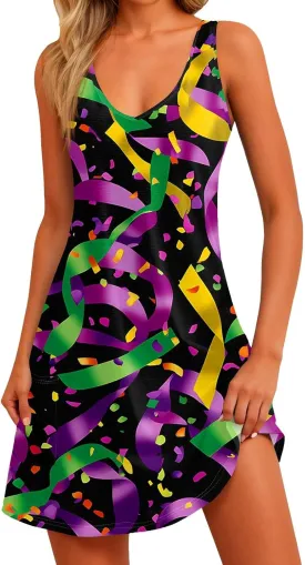 Summer Dresses for Women 2025 Vacation Sundress Printed Sleeveless Swimsuit Coverup Casual V Neck Dress with Pocket