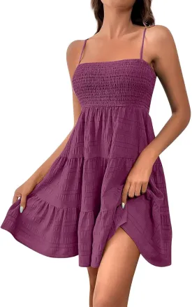 TWGONE Summer Dresses for Teens Spaghetti Strap Cute Short Mini Sundress Women Sleeveless Smock Cami Dress Date Night Outfit