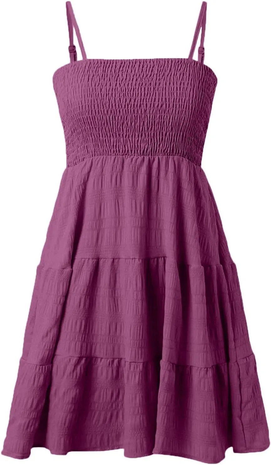TWGONE Summer Dresses for Teens Spaghetti Strap Cute Short Mini Sundress Women Sleeveless Smock Cami Dress Date Night Outfit