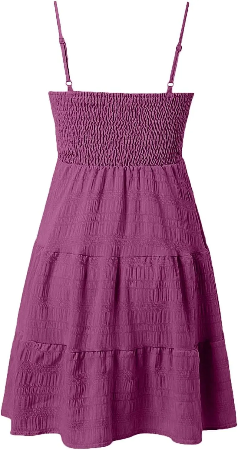 TWGONE Summer Dresses for Teens Spaghetti Strap Cute Short Mini Sundress Women Sleeveless Smock Cami Dress Date Night Outfit