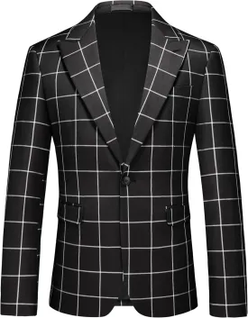 UNINUKOO Men's Blazer Plaid Sport Coat Casual Lightweight Checkered Suit Jacket Summer Jacket Men